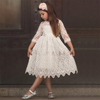 Gaun putri renda elegan untuk anak perempuan 3 hingga 8 tahun musim semi musim panas setengah lengan pakaian anak-anak gaun perempuan bunga putih untuk pernikahan