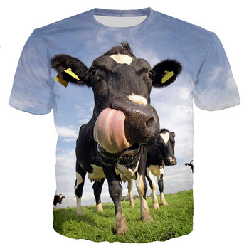 Тениски 3D печат Funy Cows Grassland Лятна тениска Модна детска ежедневна момчета Момичета Kawaii с кръгло деколте Хип-хоп тениска Горнища Дрехи