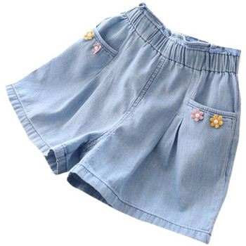 Летен ежедневен дантелен флорален свободен еластичен дънков панталон с висока талия за момичета за 2-11 години