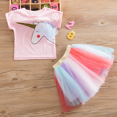 Kompleti odjeće za djevojčice 2021. Ljeto Princess Girl Bling Star Flamingo Top + Unicorn Print haljina 2pcs Set Dječja odjeća Haljine