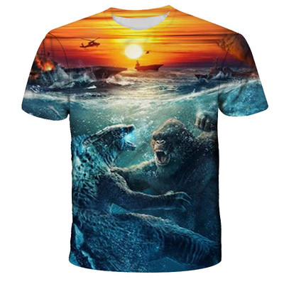 Cool Godzilla- Тениска Movie King Kong Tee за момчета Момичета Лято 3D щампа Горнища с къс ръкав Детски дрехи Дишаща тениска