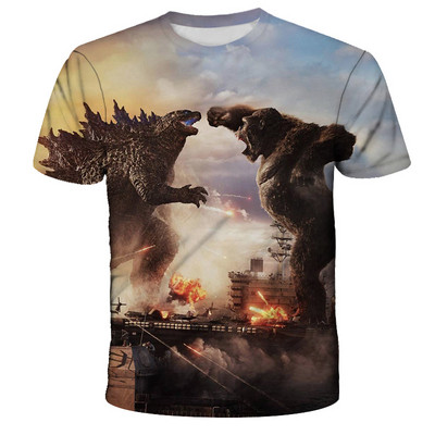 Cool Godzilla- Тениска Movie King Kong Tee за момчета Момичета Лято 3D щампа Горнища с къс ръкав Детски дрехи Дишаща тениска