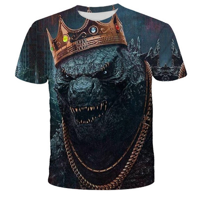 Cool Godzilla- Тениска Movie King Kong Tee за момчета Момичета Лято 3D щампа Горнища с къс ръкав Детски дрехи Дишаща тениска