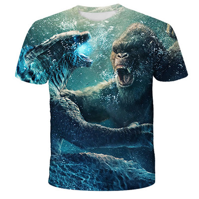 Cool Godzilla- Тениска Movie King Kong Tee за момчета Момичета Лято 3D щампа Горнища с къс ръкав Детски дрехи Дишаща тениска