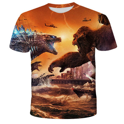 Cool Godzilla- Тениска Movie King Kong Tee за момчета Момичета Лято 3D щампа Горнища с къс ръкав Детски дрехи Дишаща тениска