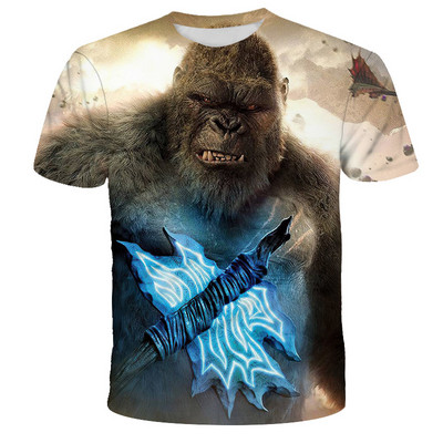 Cool Godzilla- Тениска Movie King Kong Tee за момчета Момичета Лято 3D щампа Горнища с къс ръкав Детски дрехи Дишаща тениска