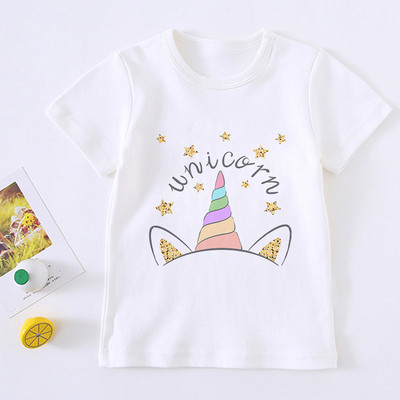 Tricou drăguț pentru fată cu unicorn pentru copii, tricou cu desene animate pentru copii, tricou Harajuku cu design coreean, cu gât rotund pentru bebeluși