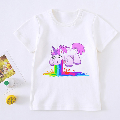 Tricou drăguț pentru fată cu unicorn pentru copii, tricou cu desene animate pentru copii, tricou Harajuku cu design coreean, cu gât rotund pentru bebeluși