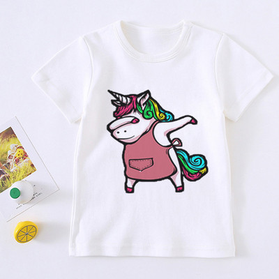 Tricou drăguț pentru fată cu unicorn pentru copii, tricou cu desene animate pentru copii, tricou Harajuku cu design coreean, cu gât rotund pentru bebeluși
