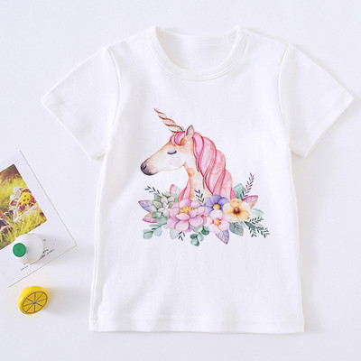 Tricou drăguț pentru fată cu unicorn pentru copii, tricou cu desene animate pentru copii, tricou Harajuku cu design coreean, cu gât rotund pentru bebeluși