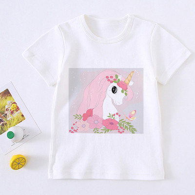Tricou drăguț pentru fată cu unicorn pentru copii, tricou cu desene animate pentru copii, tricou Harajuku cu design coreean, cu gât rotund pentru bebeluși
