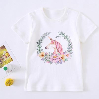 Tricou drăguț pentru fată cu unicorn pentru copii, tricou cu desene animate pentru copii, tricou Harajuku cu design coreean, cu gât rotund pentru bebeluși