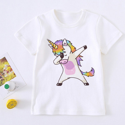 Tricou drăguț pentru fată cu unicorn pentru copii, tricou cu desene animate pentru copii, tricou Harajuku cu design coreean, cu gât rotund pentru bebeluși