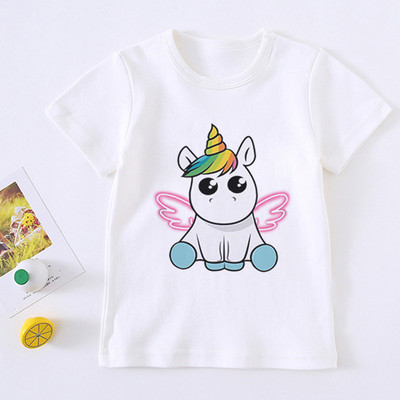 Tricou drăguț pentru fată cu unicorn pentru copii, tricou cu desene animate pentru copii, tricou Harajuku cu design coreean, cu gât rotund pentru bebeluși