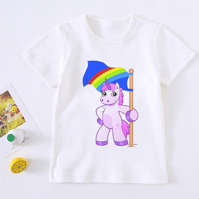 Tricou drăguț pentru fată cu unicorn pentru copii, tricou cu desene animate pentru copii, tricou Harajuku cu design coreean, cu gât rotund pentru bebeluși