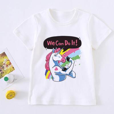 Tricou drăguț pentru fată cu unicorn pentru copii, tricou cu desene animate pentru copii, tricou Harajuku cu design coreean, cu gât rotund pentru bebeluși
