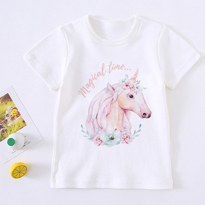 Tricou drăguț pentru fată cu unicorn pentru copii, tricou cu desene animate pentru copii, tricou Harajuku cu design coreean, cu gât rotund pentru bebeluși