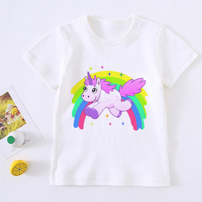 Tricou drăguț pentru fată cu unicorn pentru copii, tricou cu desene animate pentru copii, tricou Harajuku cu design coreean, cu gât rotund pentru bebeluși