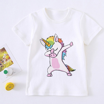 Tricou drăguț pentru fată cu unicorn pentru copii, tricou cu desene animate pentru copii, tricou Harajuku cu design coreean, cu gât rotund pentru bebeluși