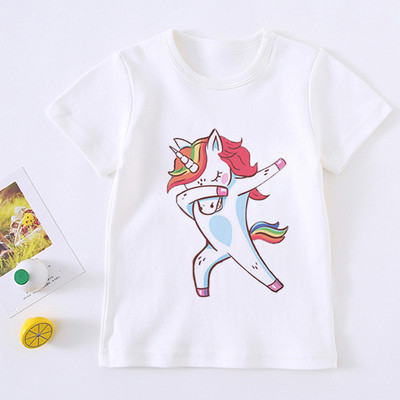 Tricou drăguț pentru fată cu unicorn pentru copii, tricou cu desene animate pentru copii, tricou Harajuku cu design coreean, cu gât rotund pentru bebeluși