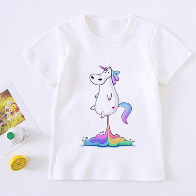 Tricou drăguț pentru fată cu unicorn pentru copii, tricou cu desene animate pentru copii, tricou Harajuku cu design coreean, cu gât rotund pentru bebeluși