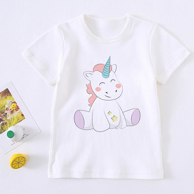 Tricou drăguț pentru fată cu unicorn pentru copii, tricou cu desene animate pentru copii, tricou Harajuku cu design coreean, cu gât rotund pentru bebeluși