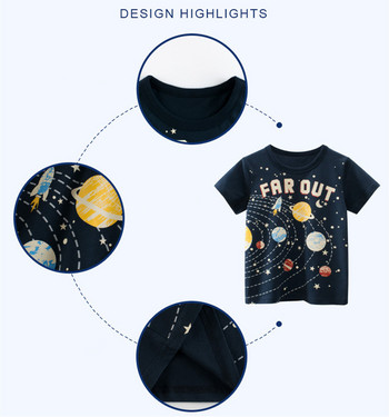 2022 Παιδικά ρούχα μπλουζάκια για αγόρια 100% βαμβακερά κοντομάνικα λεωφορείο Δεινόσαυροι Space Truck Cartoon Kids Casual Sport Top Tees