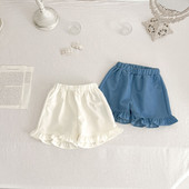 Nyári új csecsemő fodros farmer rövidnadrág lány baba divat zsebek vékony farmer Gyermekek tömör alkalmi nadrágok gyerek pamut bő nadrágok