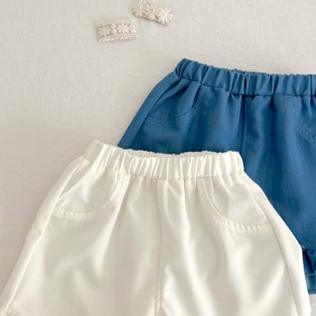 Летни нови дънкови къси панталони с волани за бебета, бебешки модни джобове, тънки дънки, детски плътни ежедневни панталони, детски памучни широки панталони
