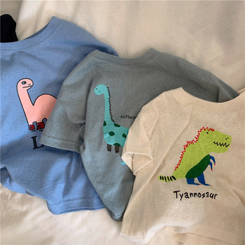 Παιδικά ρούχα Φιλικά με το δέρμα Χιονονιφάδα Βαμβακερό Παιδικό Casual χαλαρό κοντομάνικο μπλουζάκι Dinosaur Print Αναπνέον μπλουζάκι