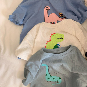Παιδικά ρούχα Φιλικά με το δέρμα Χιονονιφάδα Βαμβακερό Παιδικό Casual χαλαρό κοντομάνικο μπλουζάκι Dinosaur Print Αναπνέον μπλουζάκι