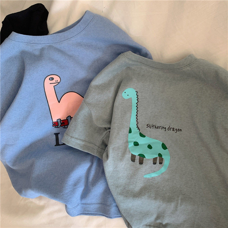 Παιδικά ρούχα Φιλικά με το δέρμα Χιονονιφάδα Βαμβακερό Παιδικό Casual χαλαρό κοντομάνικο μπλουζάκι Dinosaur Print Αναπνέον μπλουζάκι
