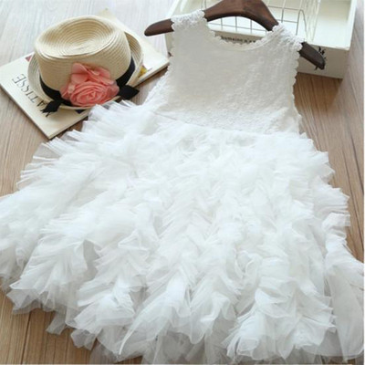 Vasaros mažylių mergaičių nėrinių tortinė suknelė vaikams be rankovių gėlėta tinklinė vestuvinė suknelė Vaikiški drabužiai mergaitėms nuo 3 iki 8 metų