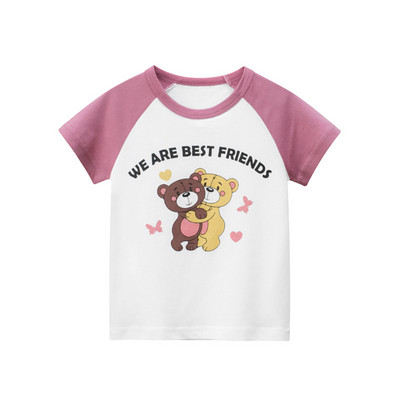 2-8T širdelės rašto marškinėliai mergaičių marškinėliai vasariniai kūdikių drabužėliai kūdikiams trumpomis rankovėmis medvilniniai marškinėliai, vaikiški mieli marškinėliai kūdikiams