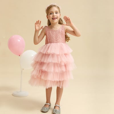 Vintage tüdrukute uus kaartikandiga lillekleit Väikese tüdruku sünnipäevapidu kohev kihiline kostüüm, laste jõulukleit tüllist tutu