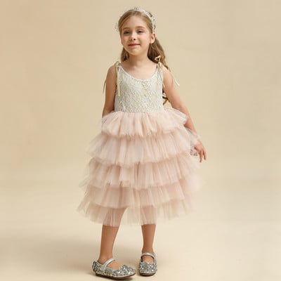 Vintage tüdrukute uus kaartikandiga lillekleit Väikese tüdruku sünnipäevapidu kohev kihiline kostüüm, laste jõulukleit tüllist tutu