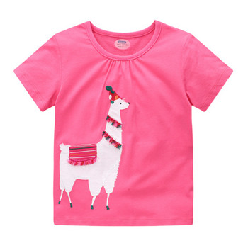 Jumping Meters Летни момичета Тениска с къс ръкав Сладък заек Еднорог Раета Бродирани плетени дишащи памучни бебешки дрехи