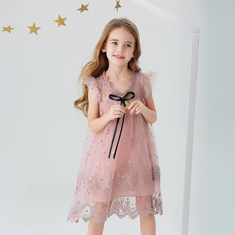 Suvekleidid tüdrukutele Armsad trükivärviga laste sirge tüllkleit 3-8-aastasele sünnipäevale Printsessi kleit Suvine laste vabaajarõivad