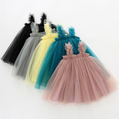 Slatka haljina za djevojčice Nova ljetna odjeća bez rukava na naramenice od tila Ružičasta plisirana odjeća Dječji rođendanski kostim princeze Baletne haljine