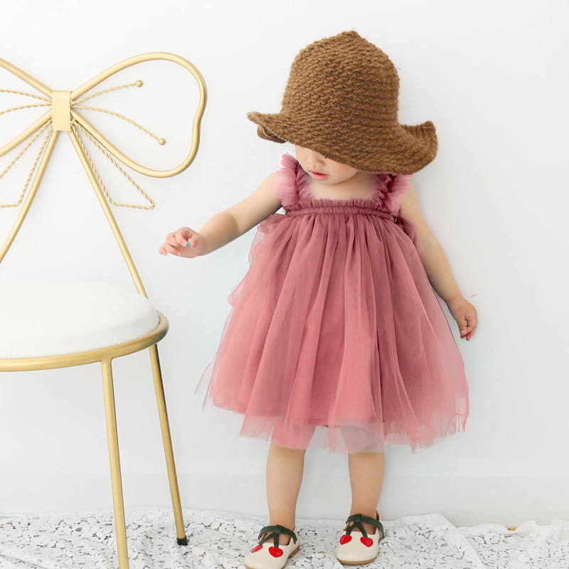 Slatka haljina za djevojčice Nova ljetna odjeća bez rukava na naramenice od tila Ružičasta plisirana odjeća Dječji rođendanski kostim princeze Baletne haljine