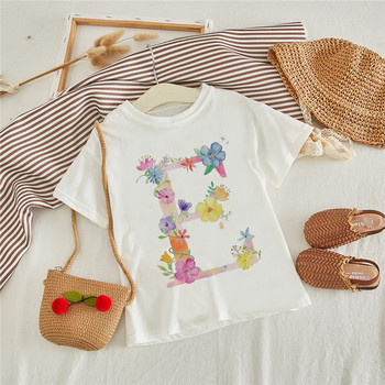 Дрехи за малко дете, тениска, модна тениска с розова азбука, тениска за момичета Harajuku, ретро тениска за момче, цветя, елемент, хубава детска тениска с кръгло деколте