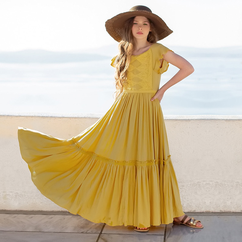 Ljetne nove čipkaste cvjetne haljine za djevojčice, dječje boho kratke rukave, maxi duge vestido haljine za djevojčice s cvijećem za vjenčanje, dječja rođendanska odjeća