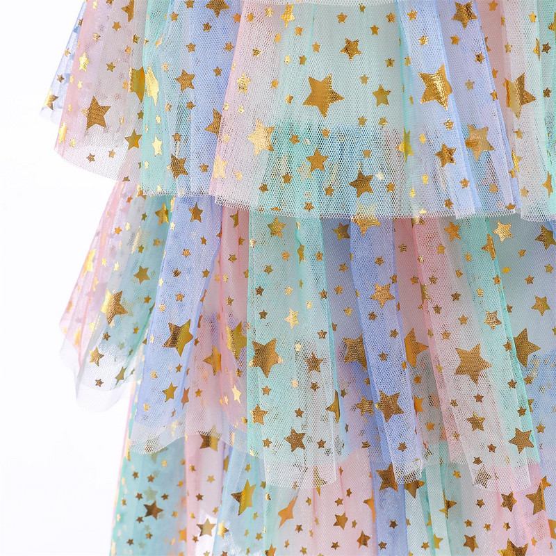 Volangidega litritega suvekleit tüdrukutele 2023 vabaaja tülli uus kleit Vikerkaarekoogiga kihiline kleit 3–8-aastastele tüdrukutele