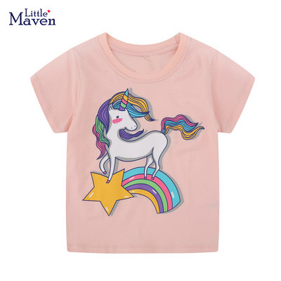 Little maven 2022 Бебешки момичета Нова мода Горнища Детска прекрасна тениска с еднорог Памучна мека и удобна за деца 2-7 години