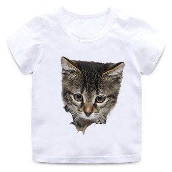Παιδικό αστείο 3d μπλουζάκι γάτα για αγόρι κορίτσι Ζώο με κοντομάνικο στρογγυλό λαιμό, μαλακό βαμβακερό μπλουζάκι, Ποιοτικό λευκό, καθημερινό μπλουζάκι