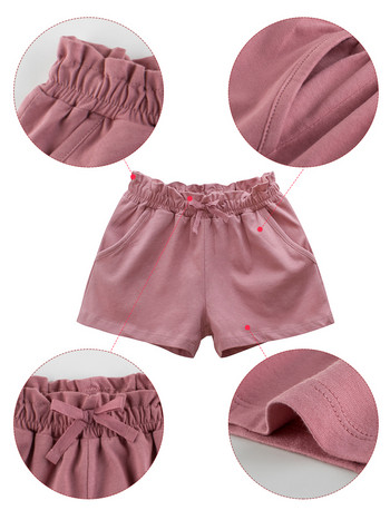 LJMOFA Καλοκαιρινό βαμβακερό σορτς για κορίτσια μονόχρωμο ροζ μόδα Χαριτωμένο σορτς για μωρά ψηλόμεσο ελαστικό παιδικό παντελόνι βρεφικά ρούχα D344