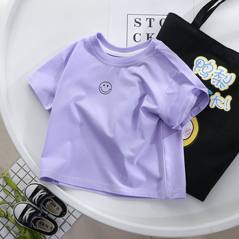 Καλοκαιρινό κοντομάνικο μπλουζάκι για μωρά αγόρια για κορίτσια Βαμβακερά μπλουζάκια με χαμογελαστό τύπωμα Παιδικά σύντομες μπλούζες Παιδικά μασίφ πουκάμισα Χαριτωμένο ντύσιμο