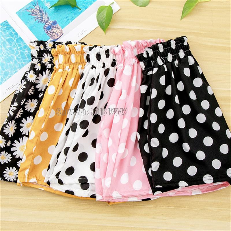 Vaikiški šortai Vasariniai taškeliais raštais gėlių raštais elastiniu juosmeniu mergaičių laisvalaikio stiliaus laisvos kelnės kelnės