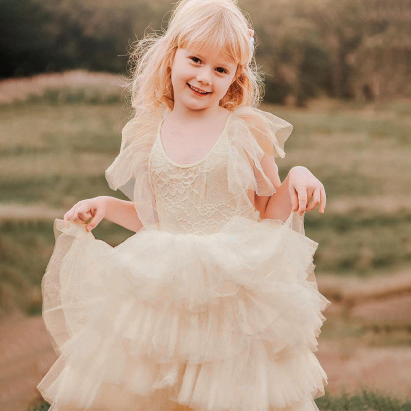 Eleganta mežģīņu ziedu meitenes kleita rozā dzimšanas dienas torte Till Drēbes Bērnu vasaras pludmales volāniem piedurknēm kostīms puķu meitenes kāzu kleita