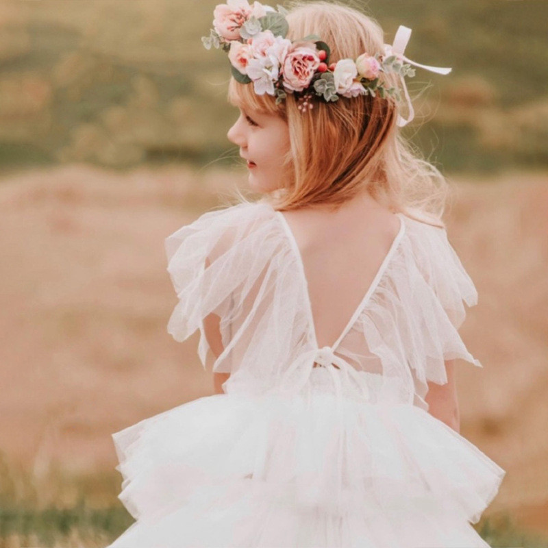 Eleganta mežģīņu ziedu meitenes kleita rozā dzimšanas dienas torte Till Drēbes Bērnu vasaras pludmales volāniem piedurknēm kostīms puķu meitenes kāzu kleita